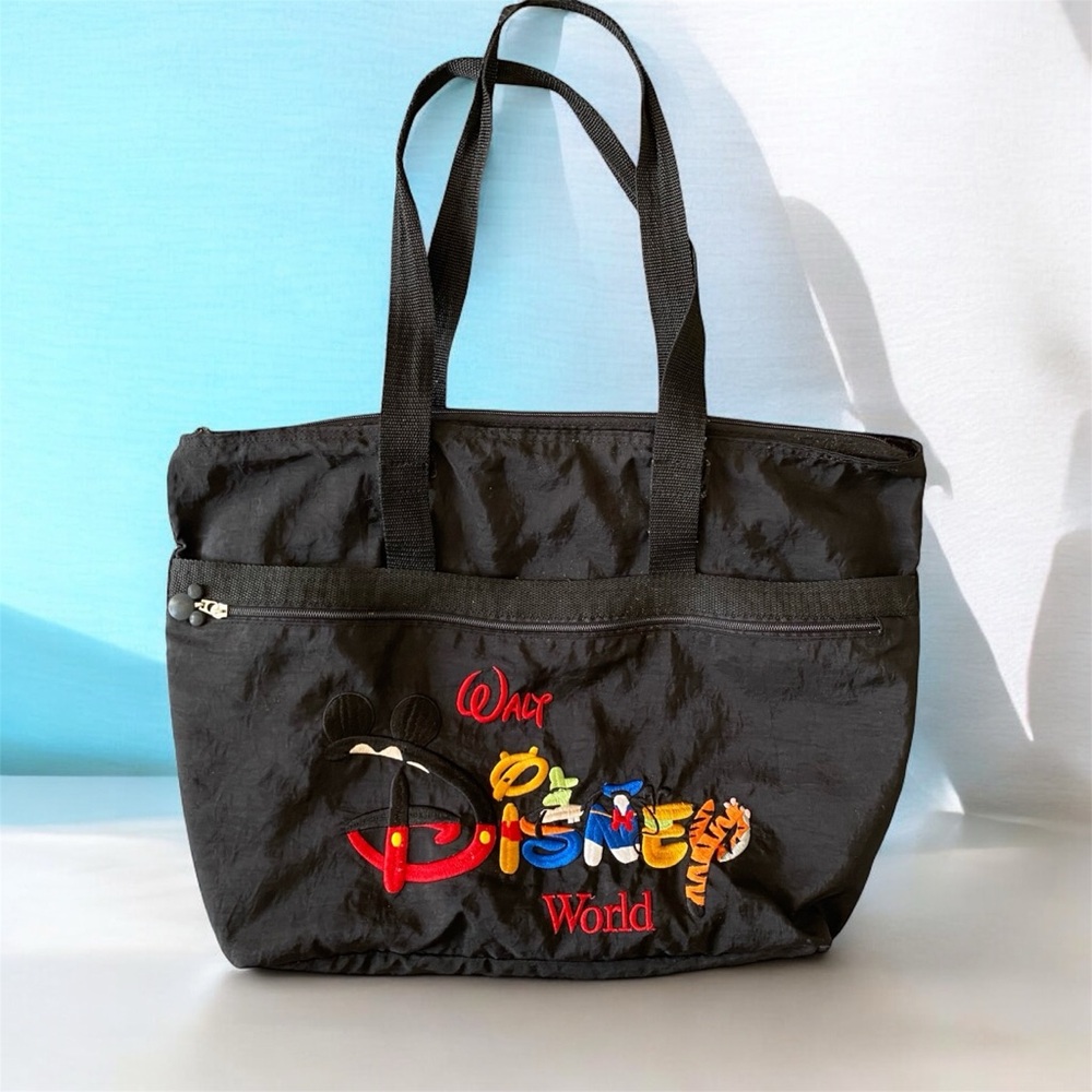 Vintage 90s Disney World Tote Bag Embroidery Goofy Mickey Winnie the Pooh